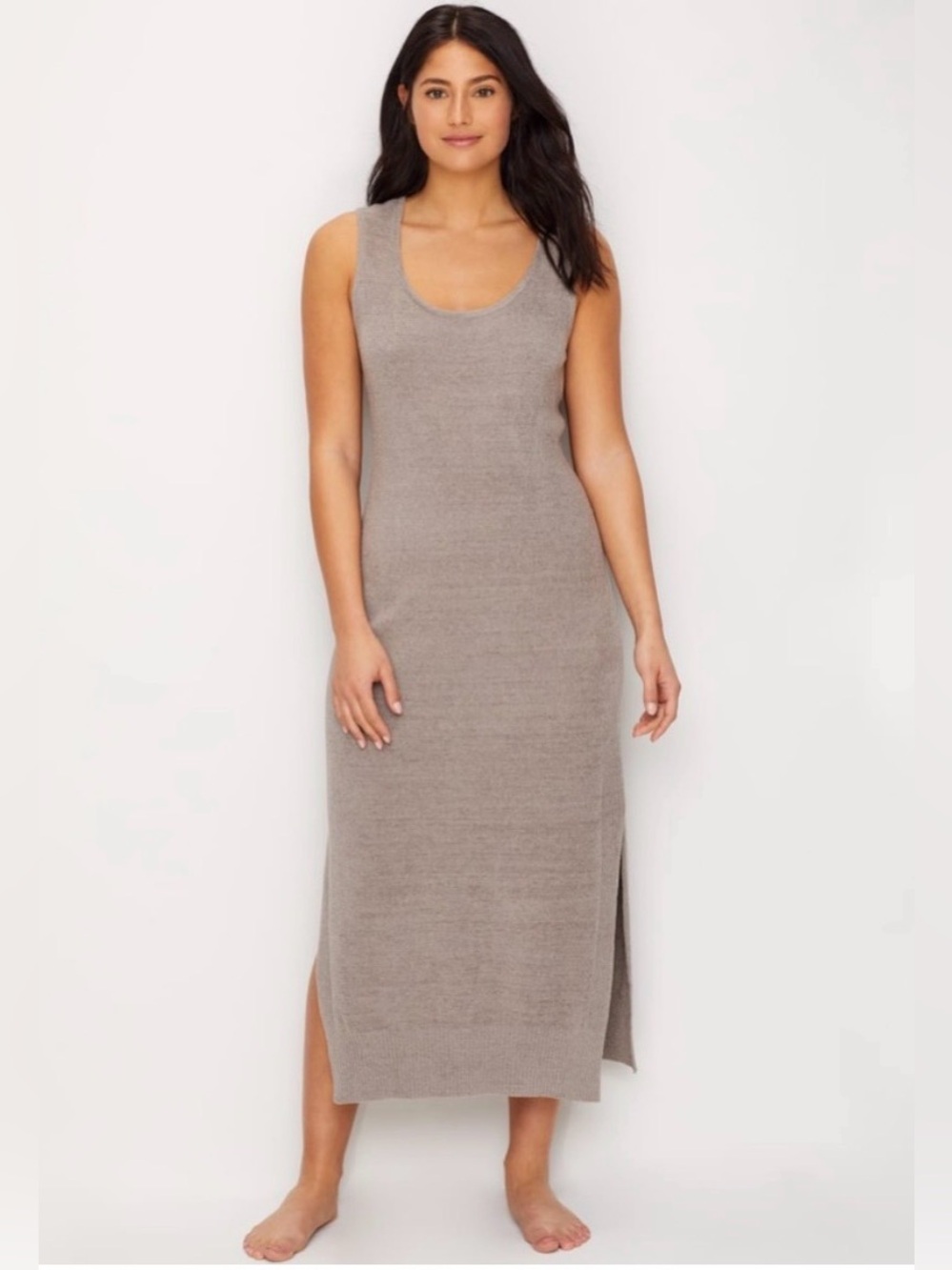 Barefoot Dreams Cozy Chic Ultra Light Sleeveless Maxi Knit Dress in Light Beige